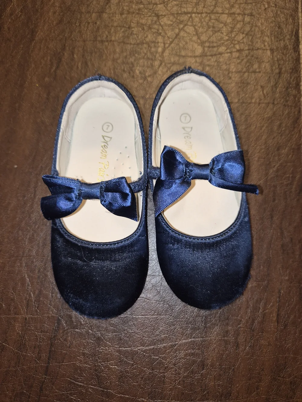 Dream Pairs Navy Velvet Mary Jane Shoes for Toddlers Ballerina Bow Flats Sz 7